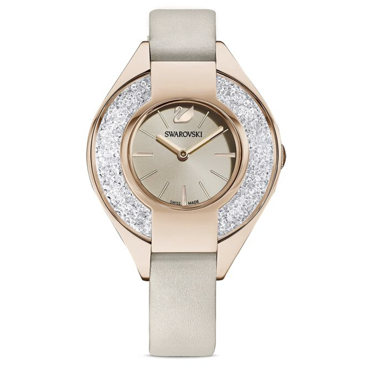 Swarovski Crystalline Sporty Women's Grey Dial & White Crystal with Grey Leather Strap Watch