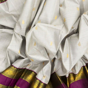 Off White Handloom Kanchipuram Korvai Silk Saree With Stripes & Buttas
