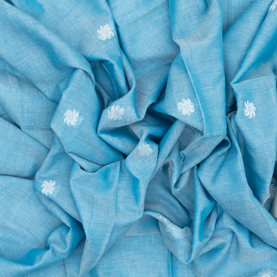 Light Blue Handloom Bengal Cotton Saree With Mango Buttas