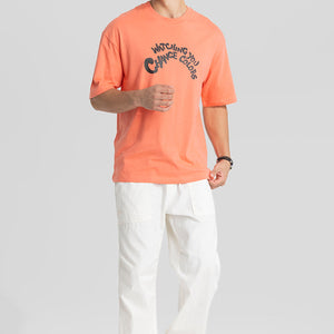 Watching You Orange Oversized T-Shirt