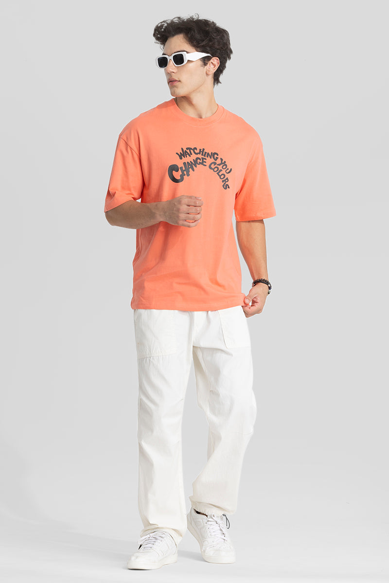 Watching You Orange Oversized T-Shirt