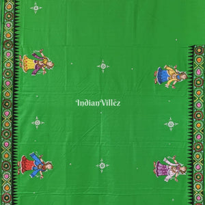 Parrot Green Dashavatara with Krishna Rasa Leela Theme Pattachitra Saree