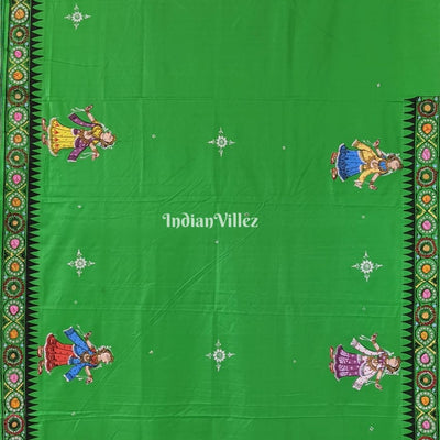 Parrot Green Dashavatara with Krishna Rasa Leela Theme Pattachitra Saree
