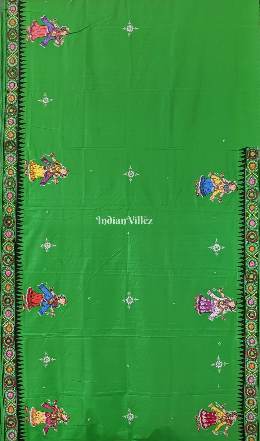 Parrot Green Dashavatara with Krishna Rasa Leela Theme Pattachitra Saree