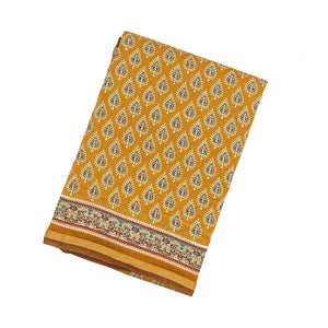 Mustard Woven Jaipur Cotton Saree With Printed Meena Floral Motifs