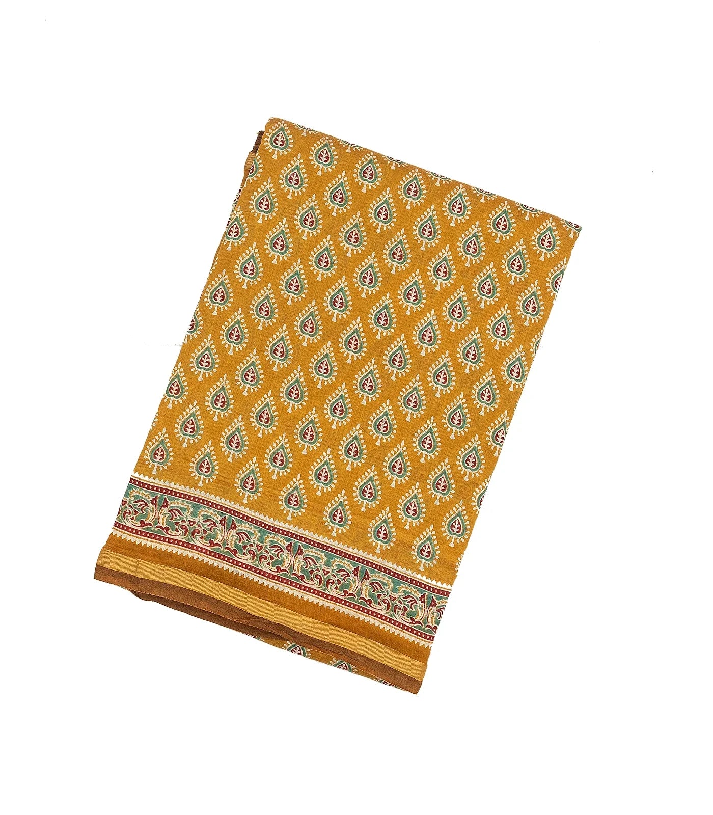 Mustard Woven Jaipur Cotton Saree With Printed Meena Floral Motifs