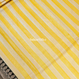 Yellow Stripes Pattern Designer Banarasi Tissue Saree