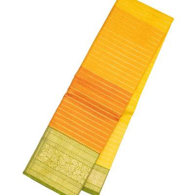 Yellow Handloom Kanchipuram Korvai Silk Saree With Zari Stripes