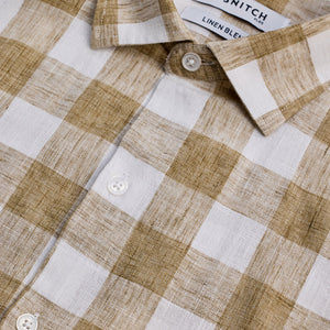 Beige Checks Linen Blend Shirt