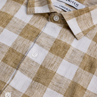 Beige Checks Linen Blend Shirt