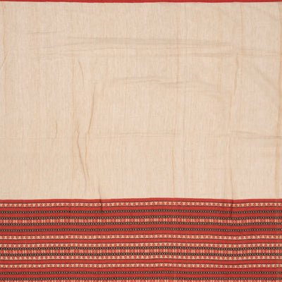 Beige Handloom Bengal Cotton Saree With Contrast Border