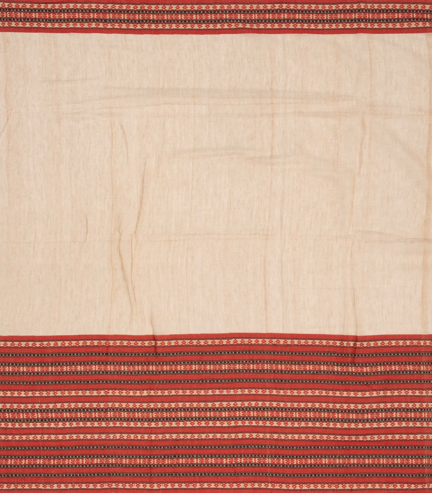 Beige Handloom Bengal Cotton Saree With Contrast Border