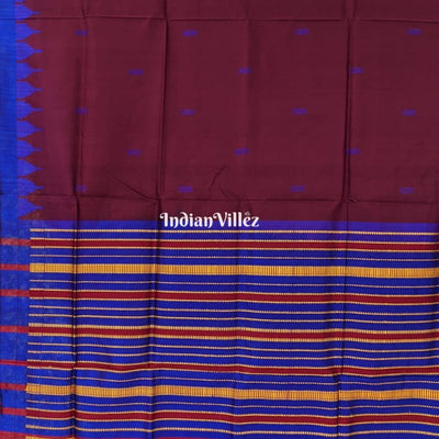 Dark Wine With Blue Kumbha Sambalpuri Ikat Tussar Silk Saree