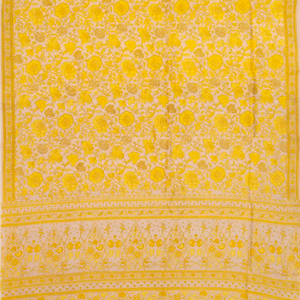 Taupe Handloom Chanderi Cotton Saree With Printed Yellow Floral Motif