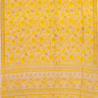 Taupe Handloom Chanderi Cotton Saree With Printed Yellow Floral Motif