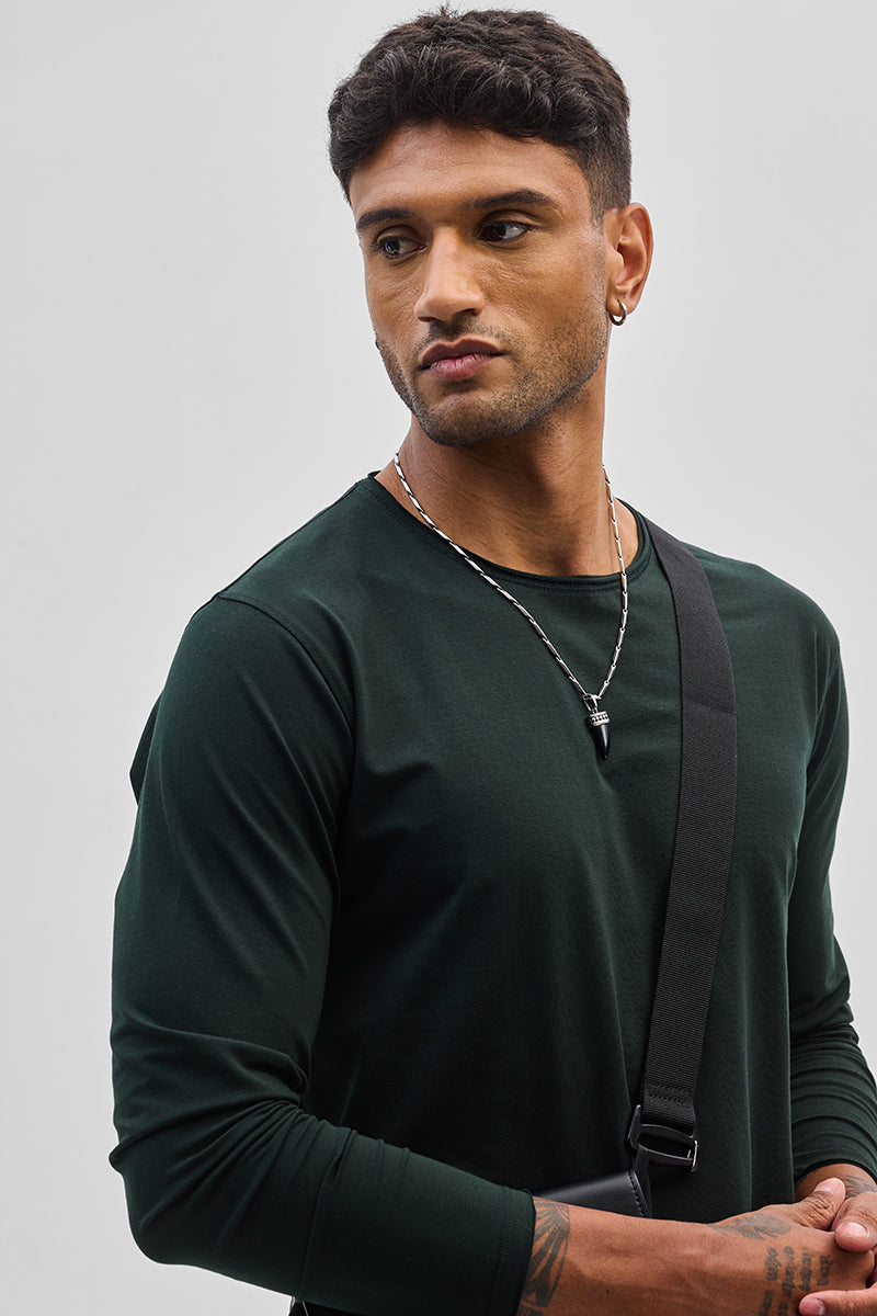 Dark Green Stretch Full Sleeve T-Shirt