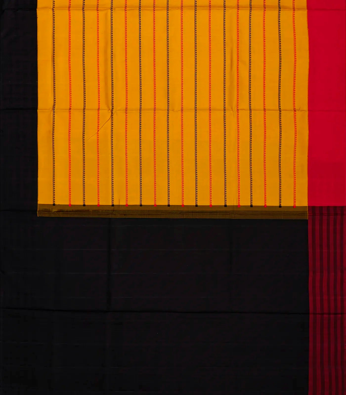 Mustard Handloom Soft Silk Saree With Beldari Stripes & Ganga Jamuna Border