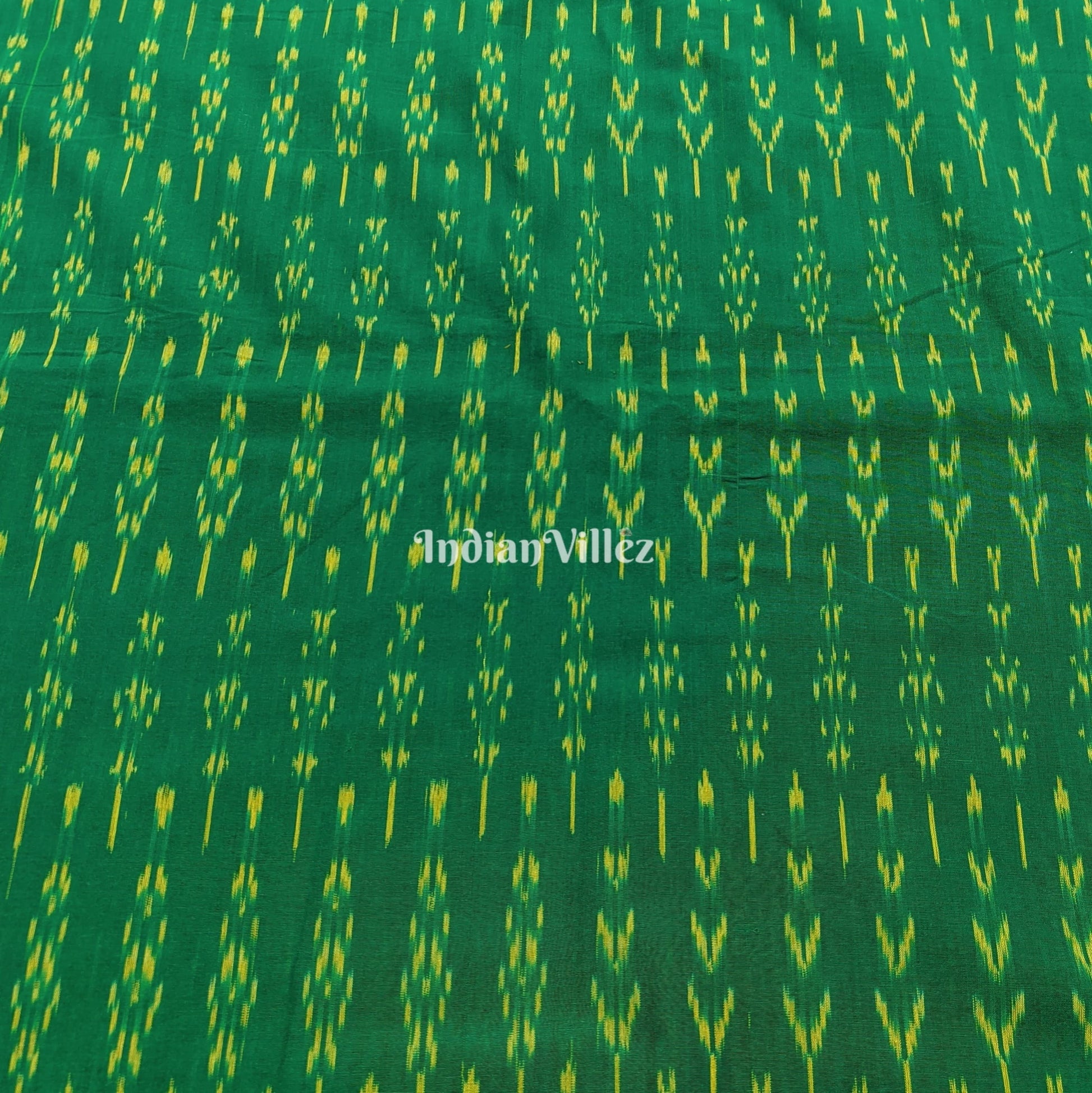 Green Handwoven Cotton Pochampally Ikat Fabric