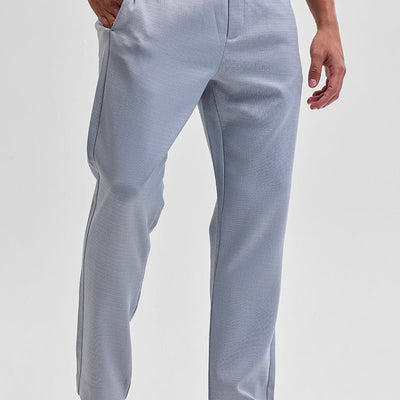 Light Grey Self-Design Slim Fit Trousers