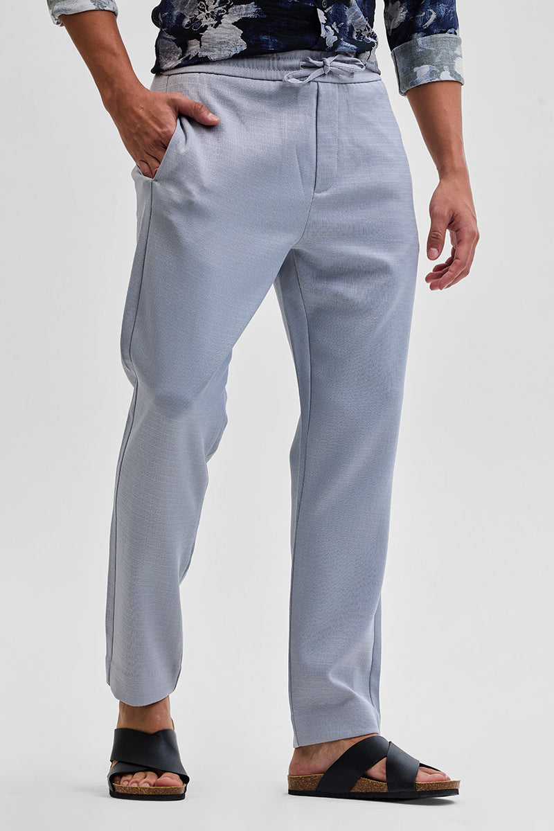 Light Grey Self-Design Slim Fit Trousers