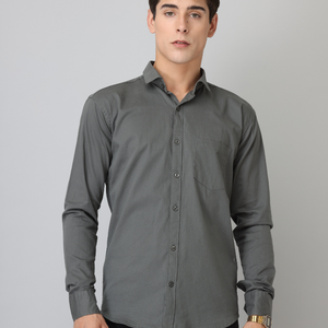Frankshirt Dark Grey Solid Tailored Fit Cotton Casual Shirt for Man