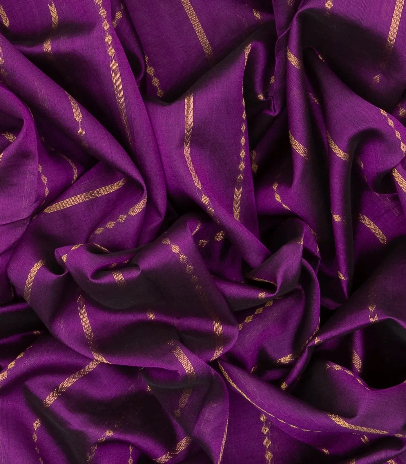 Purple Handloom Silk Cotton Saree With Stripes And Animal Motifs
