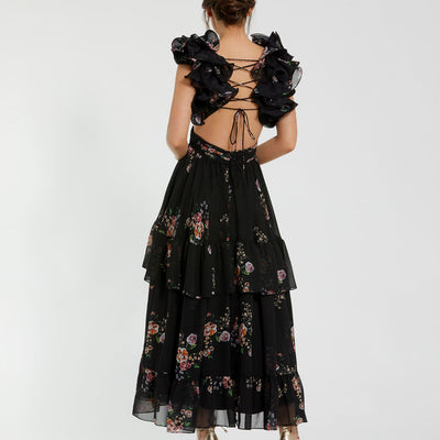 Mac Duggal 56054 A Line Floral Print Long Formal Prom Dress