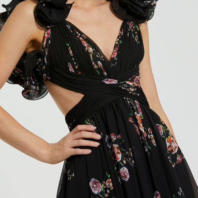 Mac Duggal 56054 A Line Floral Print Long Formal Prom Dress