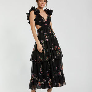Mac Duggal 56054 A Line Floral Print Long Formal Prom Dress
