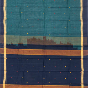 Blue Handloom Village Cotton Saree With Coin Buttas