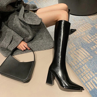James Knee High Pointed Leather Boots