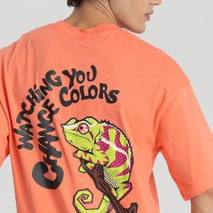 Watching You Orange Oversized T-Shirt