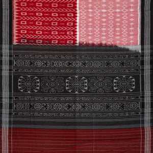 Red & Pink Handwoven Orissa Cotton Saree With Tie & Dye Motifs