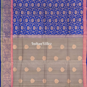 Blue-Grey Brocade Tussar Banarasi Handloom Silk Saree