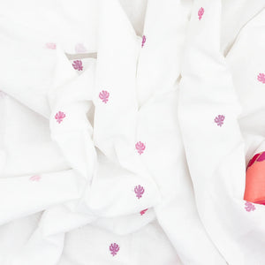 White Handloom Bengal Cotton Saree With Contrast Pink Border