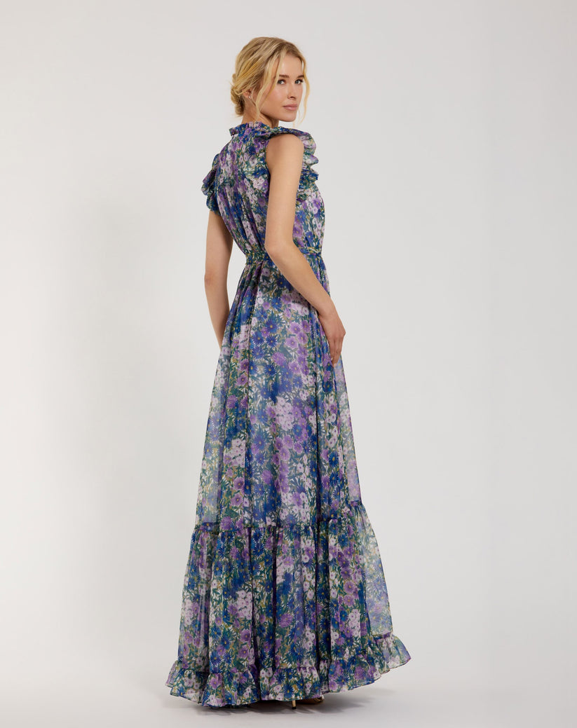 Mac Duggal 56116 A Line Floral Print Evening Formal Dress