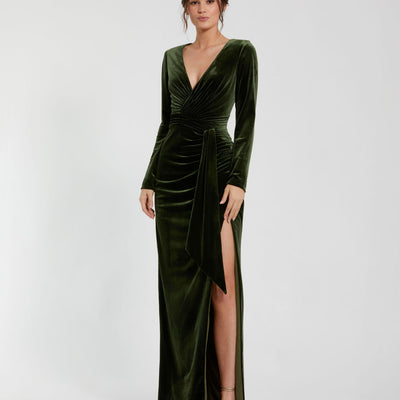 Mac Duggal 56143 Long Sleeve Formal Fitted Velvet Evening Dress