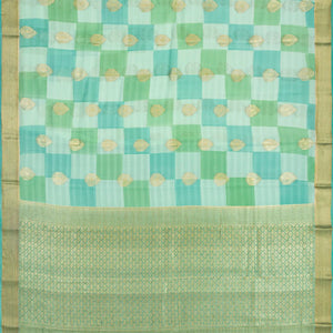 Aquamarine Mysore Crepe Silk Saree With Printed Checks & Buttas