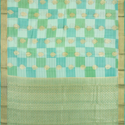 Aquamarine Mysore Crepe Silk Saree With Printed Checks & Buttas