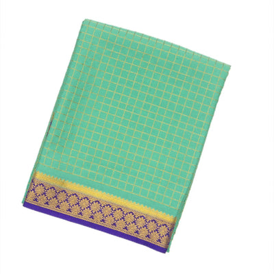 Aquamarine Mysore Crepe Silk Saree With Checks & Contrast Border