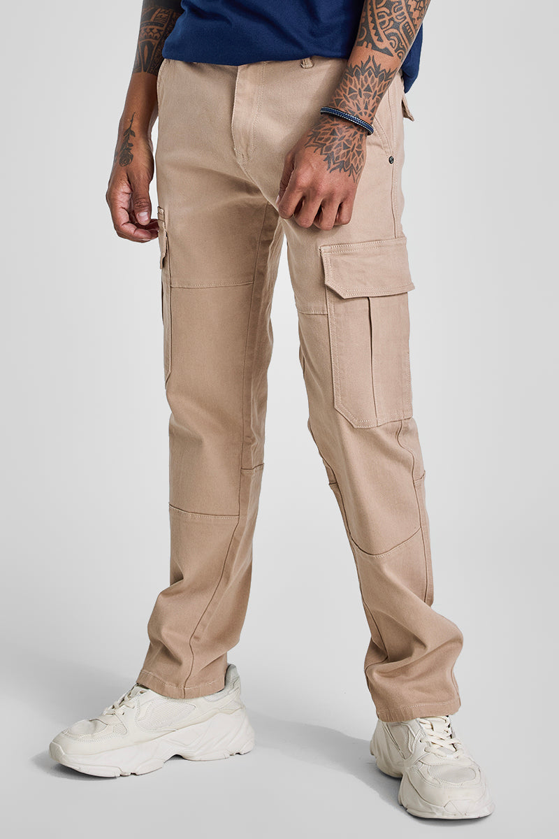 Beige Slim Fit Cargo Jeans