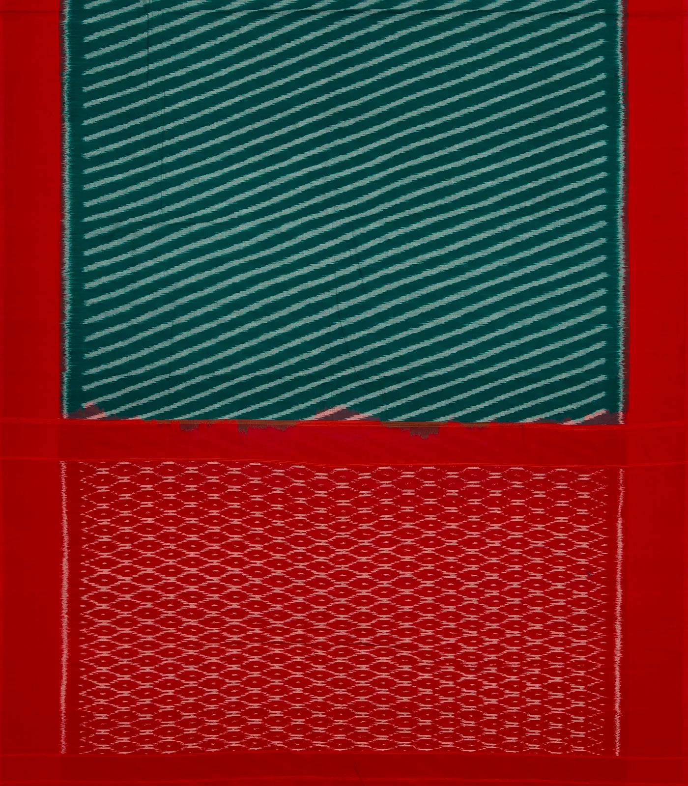 Sea Green Handloom Orissa Cotton Saree With Tie & Dye Stripes