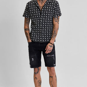 Black Geometric Crochet Shirt