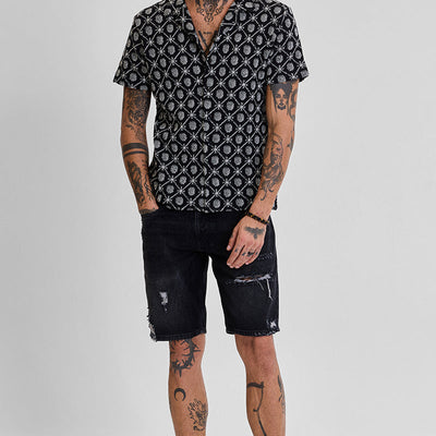 Black Geometric Crochet Shirt