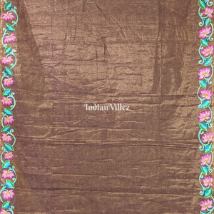 Golden with Purple Tinch Raja Rani Hand-Painted Pattachitra Saree