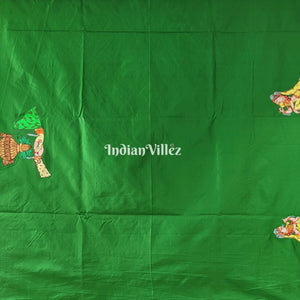 Dark Green Doli Barat & Marriage Theme Hand-Painted Pattachitra Saree (PRE ORDER)