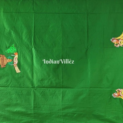 Dark Green Doli Barat & Marriage Theme Hand-Painted Pattachitra Saree (PRE ORDER)