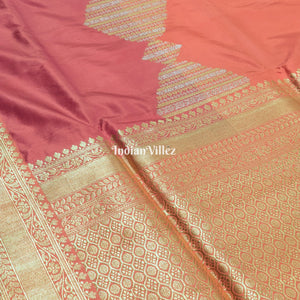 Peach Pink Rangkaat Banarasi Katan Silk Saree