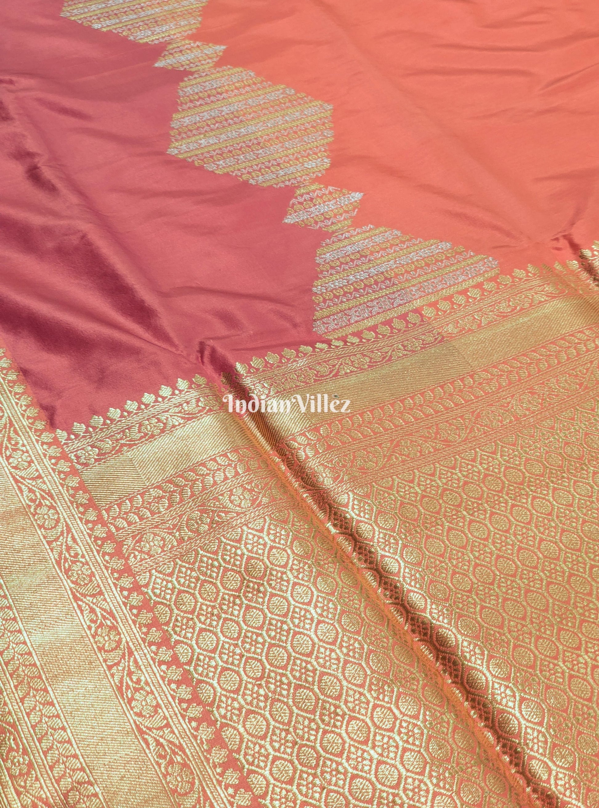 Peach Pink Rangkaat Banarasi Katan Silk Saree