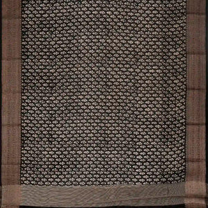 Black Woven Chanderi Printed Cotton Saree With zari Border